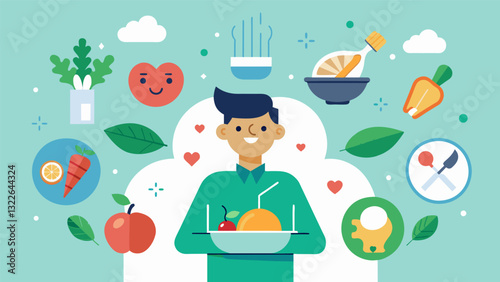 Explore the fundamentals of healthy cooking and how it can have a positive impact on your mental state.. Vector illustration