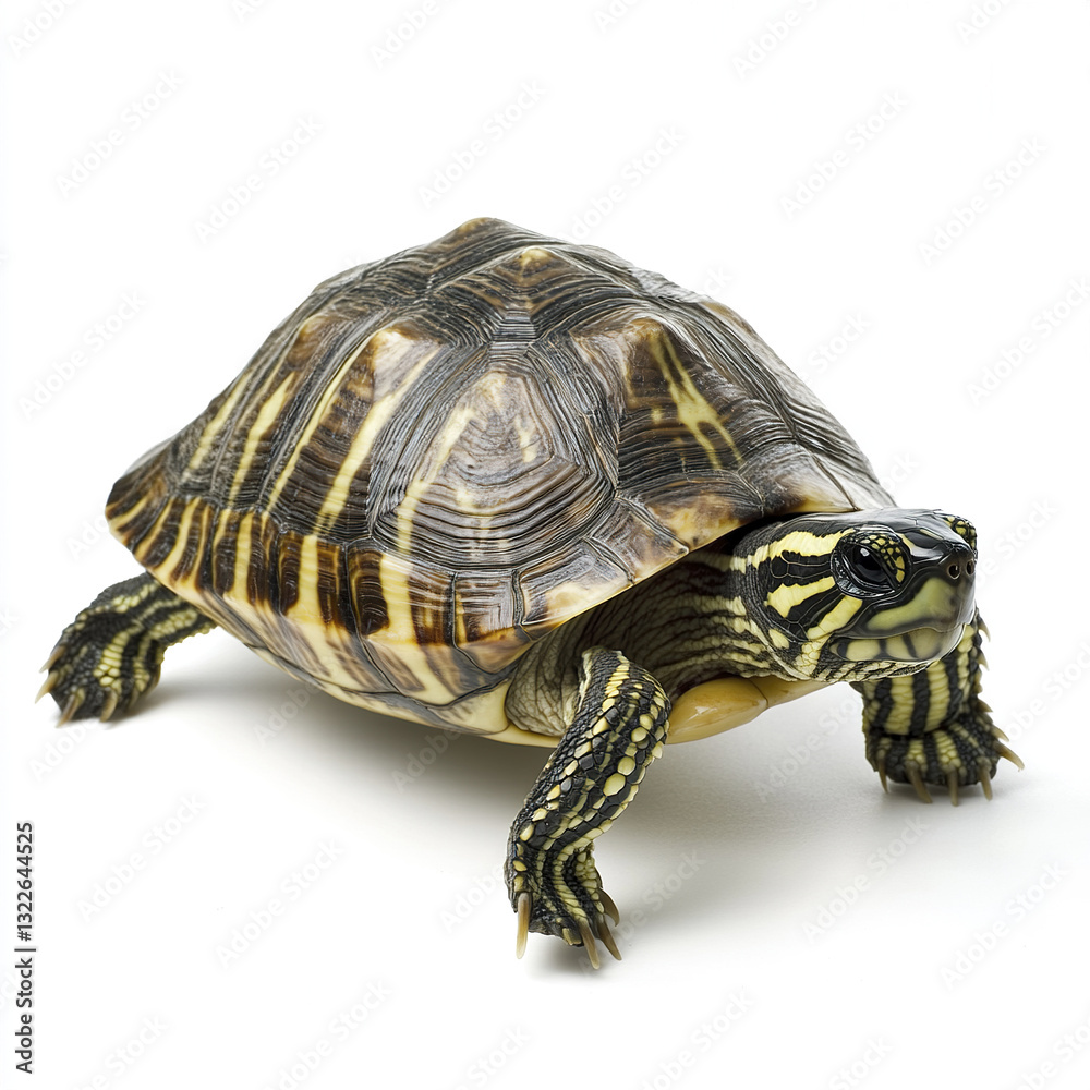 Obraz premium Turtle isolated on white background, showcasing its detailed shell