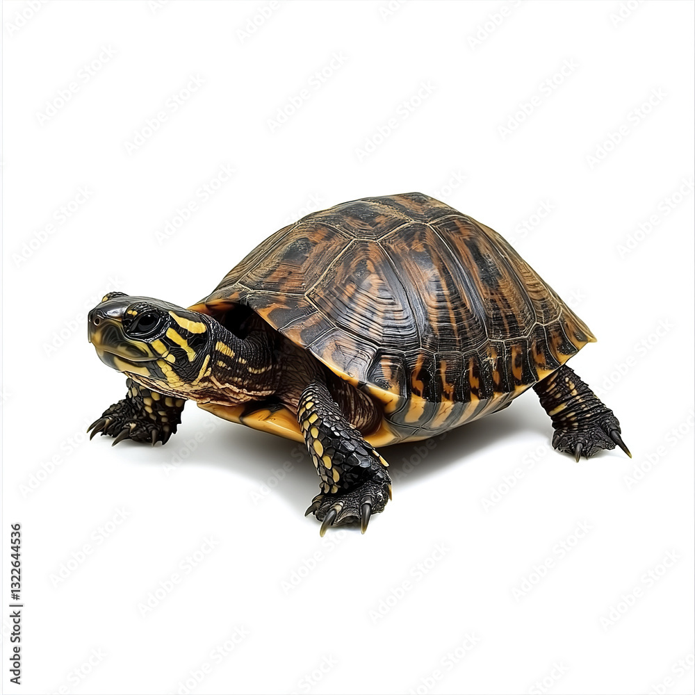Obraz premium Turtle with detailed shell pattern isolated on white background
