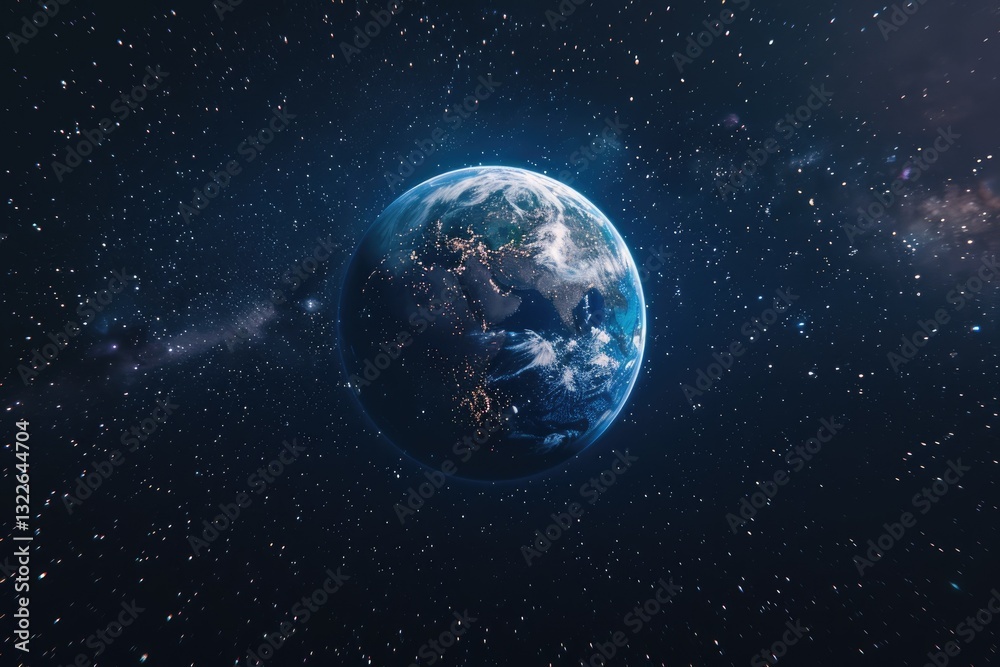 Clear Pixel Image of Planet Earth Surrounded by Starlight in Outer Space Clear Pixel Image of Planet Earth Surrounded by Starlight in Outer Space