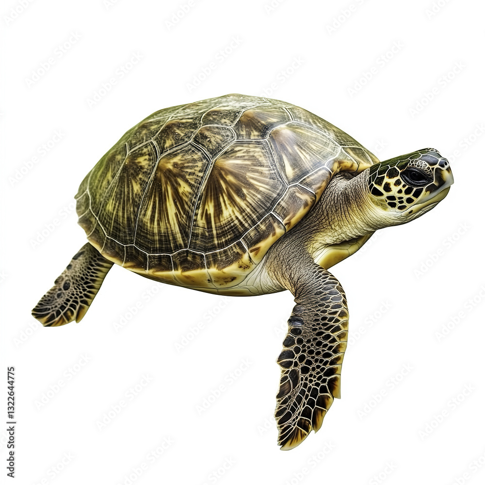 Obraz premium Turtle isolated on white background, showcasing detailed shell pattern