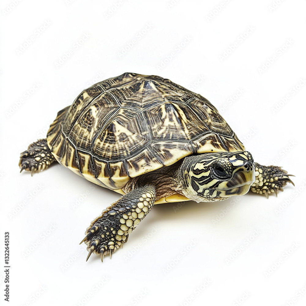 Obraz premium Turtle isolated on white background, showcasing detailed shell pattern