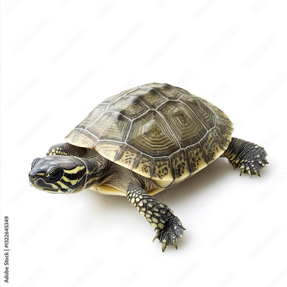 Obraz premium Turtle isolated on white background, showcasing detailed shell texture