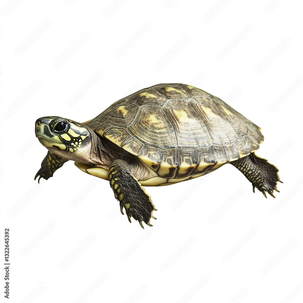 Fototapeta premium Turtle isolated on white background, showcasing its detailed shell