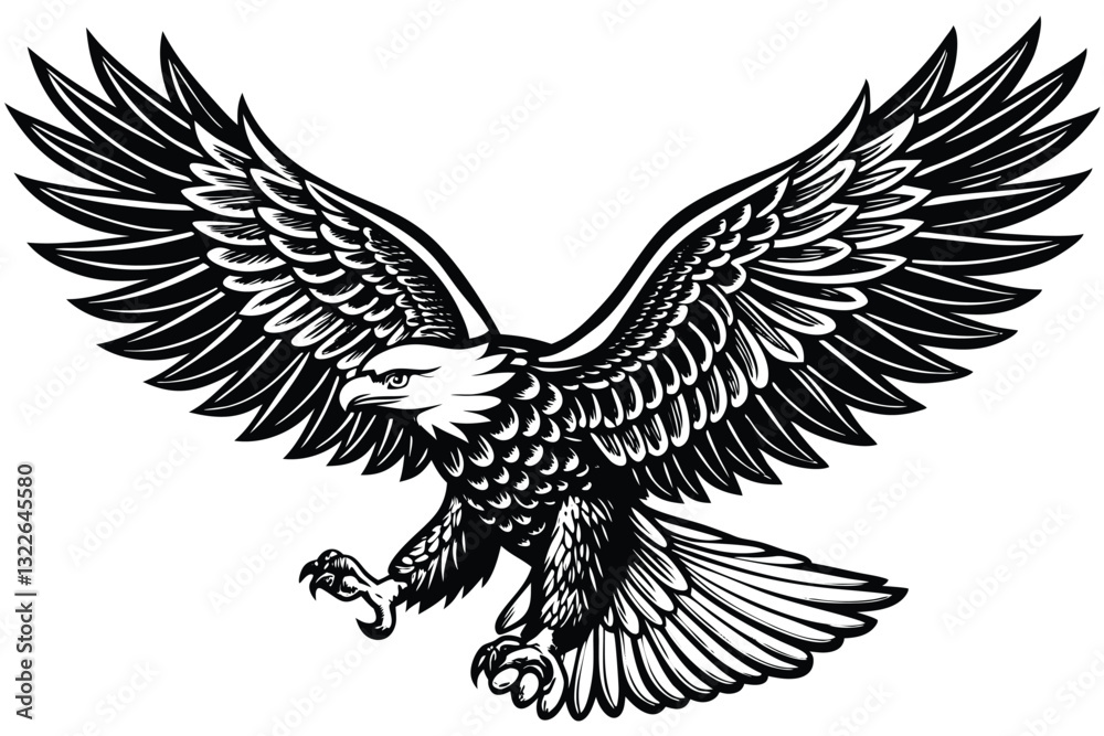 Fototapeta premium Bald Eagle Silhouette vector style lack and white flat vector art of a bald eagle