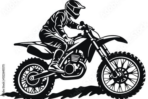 motocross riders Black and White Vector Illustration