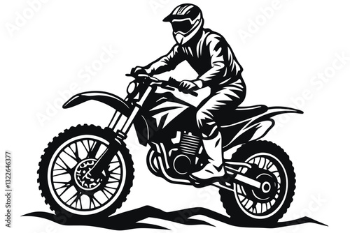 motocross riders Black and White Vector Illustration