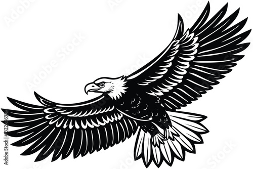 Bald Eagle Silhouette vector style lack and white flat vector art of a bald eagle