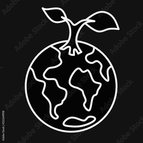 Planet earth line icon vector on black background,earth day icon vector on white line,happy earth day icon vector on black background, earth day outline design for template,banner, web and background 