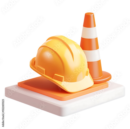 Safety helmet standing on a traffic cone 3d icon illustration isolated