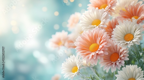 A 3D render of daisy flowers in soft pastel colors, with a squishy texture that makes them look ultra realistic and touchable.