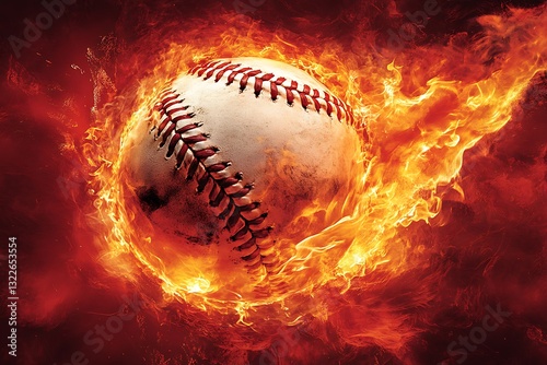 Fiery baseball, intense game, sport action