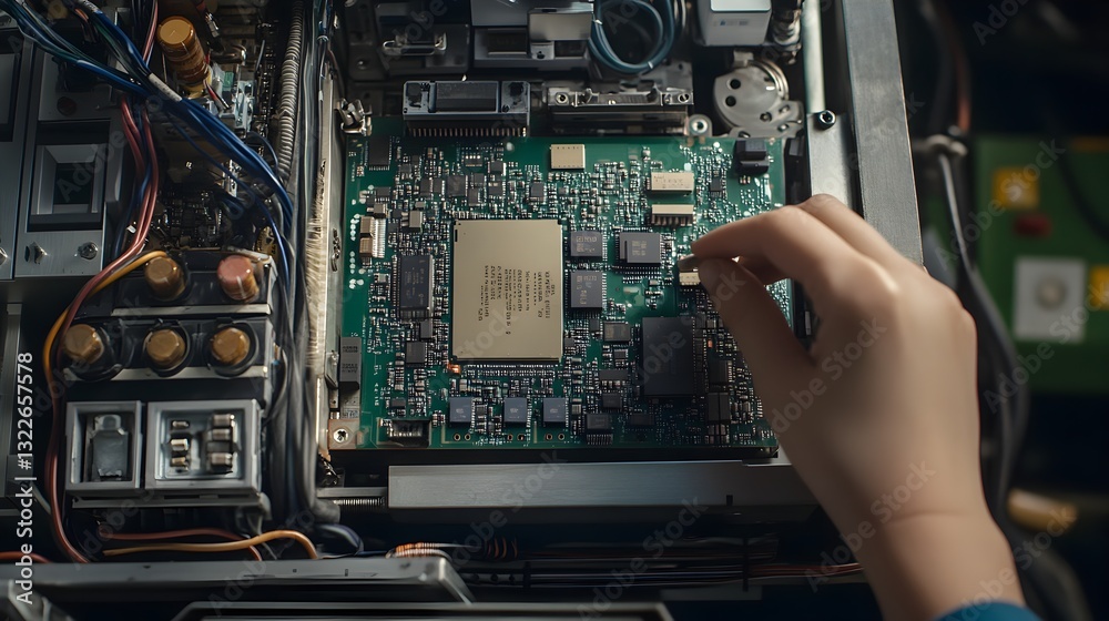 Fototapeta premium Person holding small computer component close-up showcasing intricate details of advanced circuit board technology
