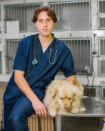 vet with a dog  photo