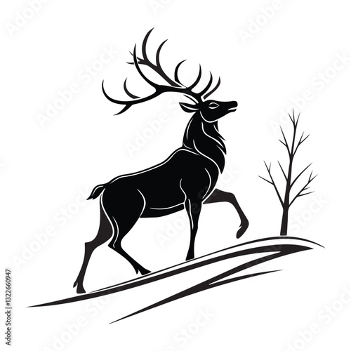 Minimalist Deer Silhouette Vector Art.