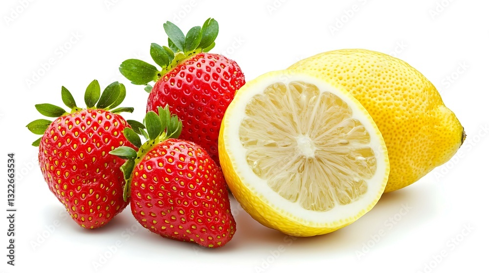 Half of lemon and two strawberries isolated