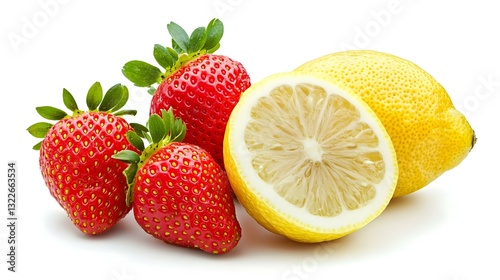 Obraz na płótnie Half of lemon and two strawberries isolated w salonie