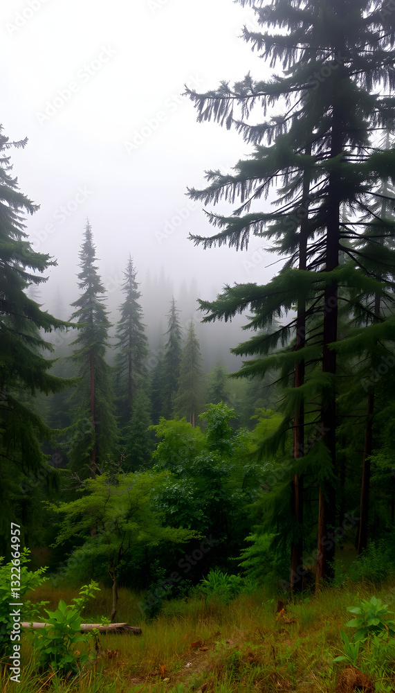 Fototapeta premium Misty Forest Panorama, photo. with white shades