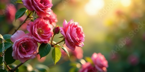 Les fleurs roses s'agitent dans les branches d'un arbre ensoleill?, roses, fleurs, floral