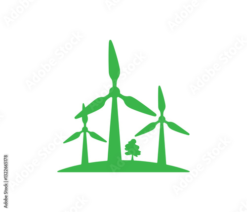 Eco-Friendly Wind Turbines in a Lush Forest Setting. wind turbine icon vector. Windmill silhouette icon. Eolic energy icon. wind power Icon Vector silhouette.