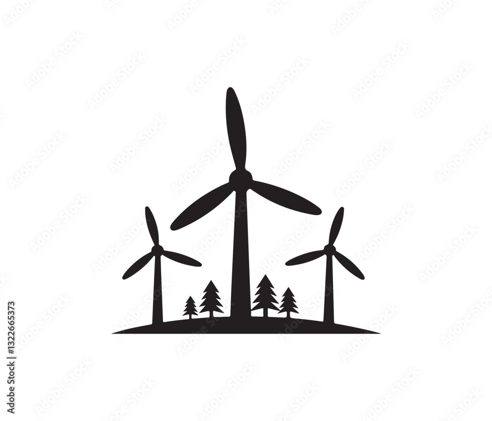 Eco-Friendly Wind Turbines in a Lush Forest Setting. wind turbine icon vector. Windmill silhouette icon. Eolic energy icon. wind power Icon Vector silhouette. Eco-Friendly Wind Turbines in a Lush Forest Setting. wind turbine icon vector. Windmill silhouette icon. Eolic energy icon. wind power Icon Vector silhouette.