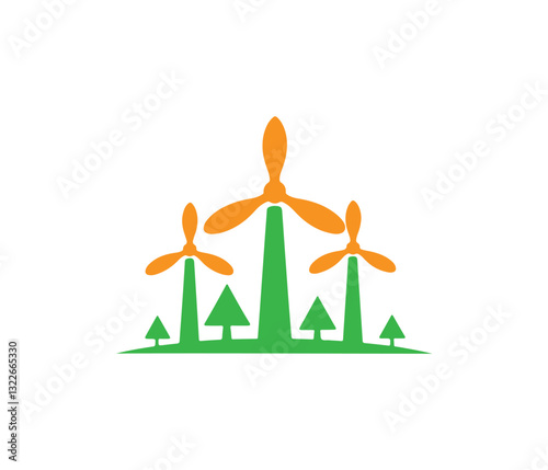 Eco-Friendly Wind Turbines in a Lush Forest Setting. wind turbine icon vector. Windmill silhouette icon. Eolic energy icon. wind power Icon Vector silhouette.