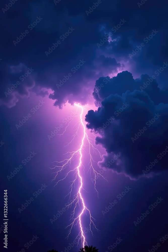 Powerful thunderstorm with flashes of lightning illuminating the dark clouds, electrical discharges, thunder, turbulent air