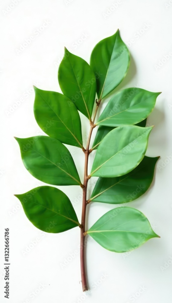 Fototapeta premium single eucalyptus leaf isolated on white surface, flora, tropical, plant