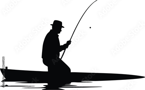 a silhouette of a man fishing