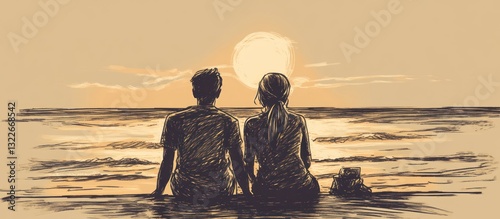 Couple Watching Sunset at the Beach