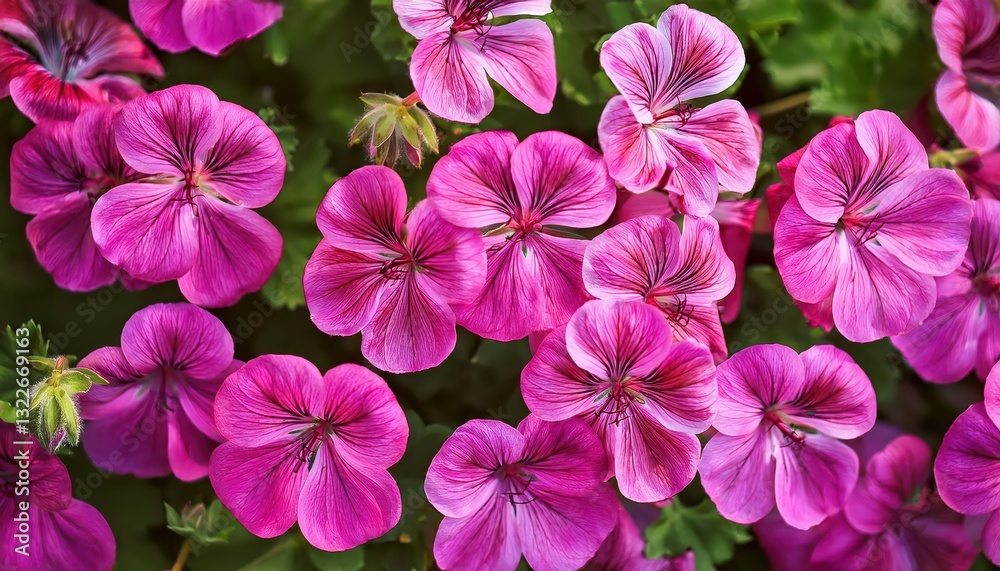 Vibrant Magenta Geraniums Blooming Abundantly amidst the Spring Garden, Boldly Stealing the Spotlight with their Rich Hues and Textured Petals