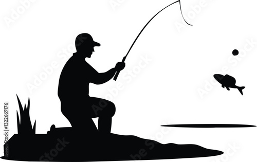 a silhouette of a man fishing