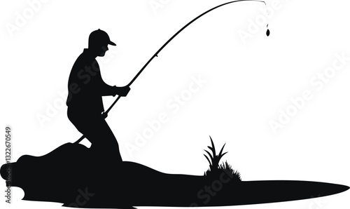 Man with fishing rod silhouette