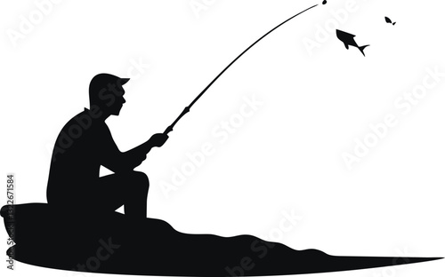 Man with fishing rod silhouette