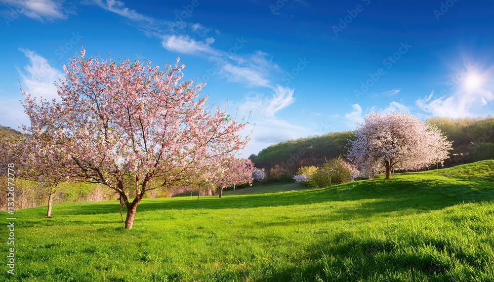 Vivid Blossoms on a SunKissed Tree Against the Backdrop of a Serene Blue Sky A Vibrant Springtime Moment Frozen in Time Vivid Blossoms on a SunKissed Tree Against the Backdrop of a Serene Blue Sky A Vibrant Springtime Moment Frozen in Time