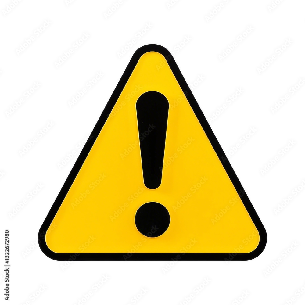 A bright yellow triangle with a black exclamation sign on a white or transparent background. A bright yellow triangle with a black exclamation sign on a white or transparent background.