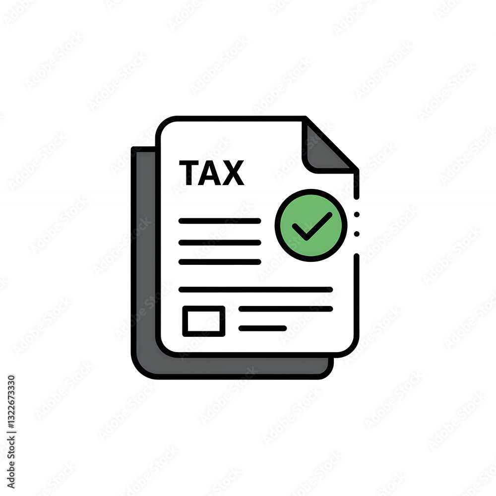 Tax form icon with check mark symbolizing approved document Tax form icon with check mark symbolizing approved document