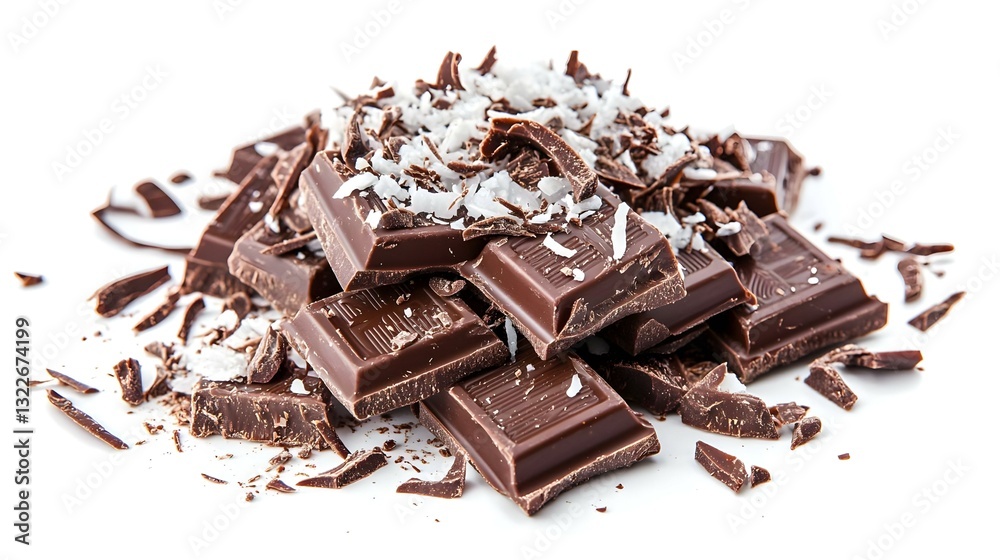 Coconut shredded chocolate squares isolated