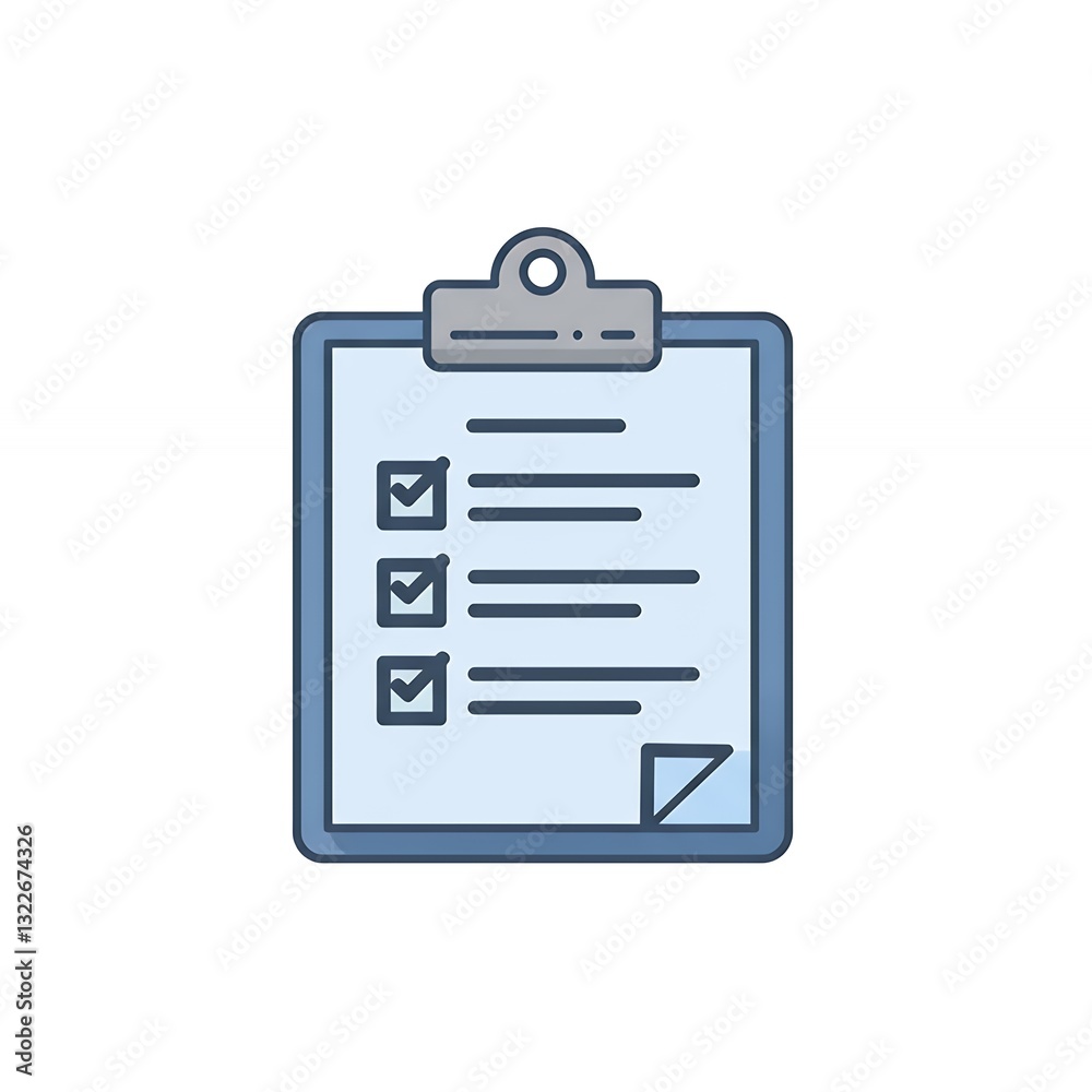 Clipboard with checklist shows completed tasks and document corner fold Clipboard with checklist shows completed tasks and document corner fold