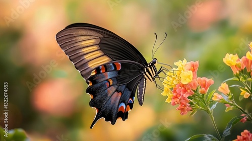The wings of the butterflies shimmer with a rainbow of colors as they flit gracefully from bloom to bloom, adding a magical touch to the already vibrant garden scene.