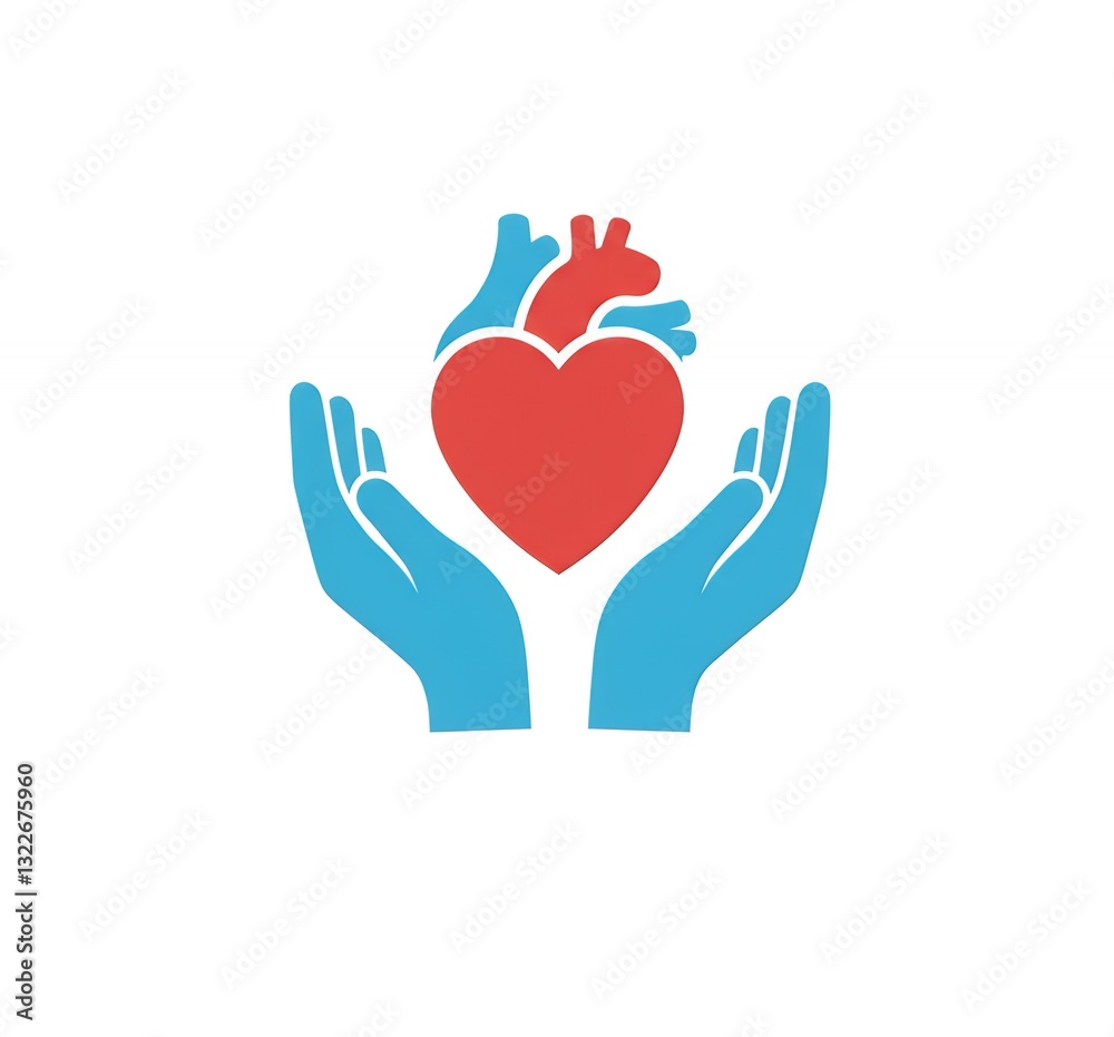 Holding Human Heart Icon in Hands Symbolizing Health and Care Holding Human Heart Icon in Hands Symbolizing Health and Care