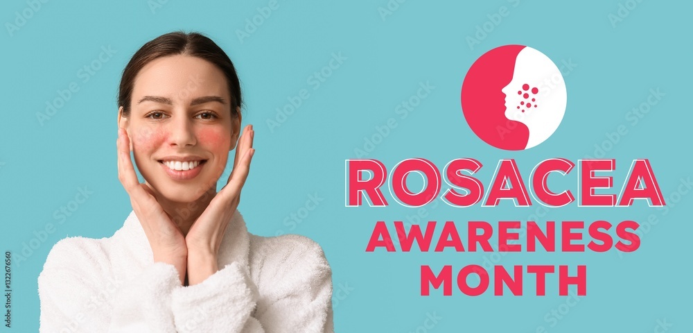 Banner for Rosacea Awareness Month with young woman Banner for Rosacea Awareness Month with young woman