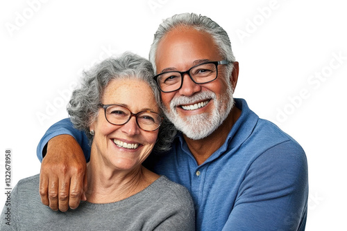 A portrait of a loving and happy senior couple posing with a fondness to be dedicated and together isolated on a png background 
