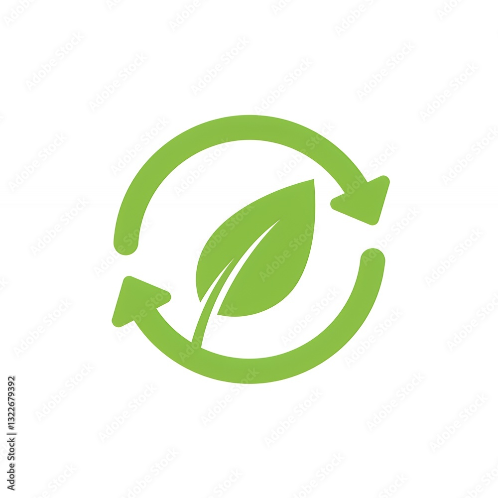 Green Leaf and Arrows Circle Symbolizing Recycling or Renewable Energy Green Leaf and Arrows Circle Symbolizing Recycling or Renewable Energy