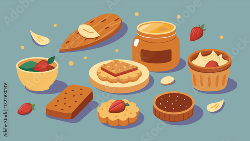 Dive into a selection of homemade nut butters and delicate crackers each bite bursting with homemade goodness.. Vector illustration