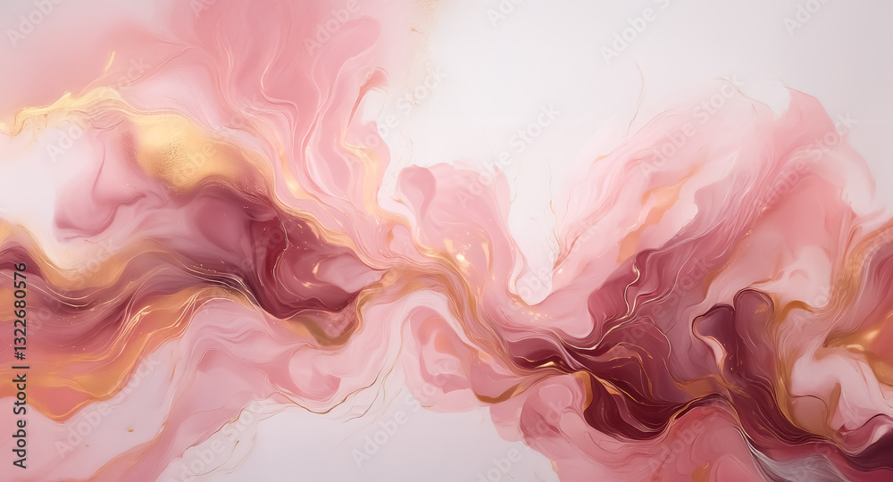 Soft pink and gold hues blend in an abstract painting. Flowing colors create a delicate and dreamy texture, resembling watercolor or ink wash on canvas. Soft pink and gold hues blend in an abstract painting. Flowing colors create a delicate and dreamy texture, resembling watercolor or ink wash on canvas.