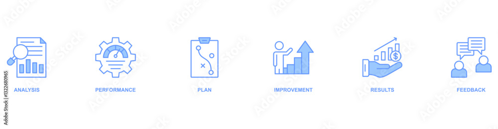 Evaluation banner web icon vector illustration concept with icon of analysis, performance, plan, improvement, results, feedback Evaluation banner web icon vector illustration concept with icon of analysis, performance, plan, improvement, results, feedback