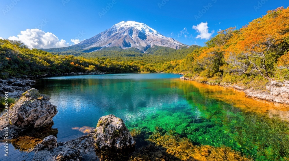 Obraz premium The breathtaking scenery of the idyllic mountain landscape captivates the senses with its serene crystal clear lake mirroring the azure sky above