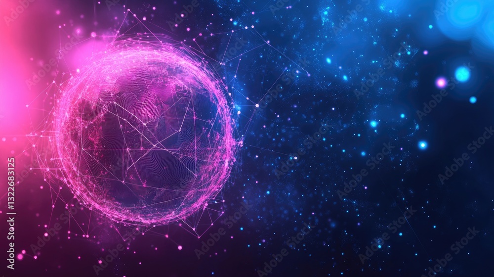 Obraz premium An interconnected financial world with a stylized Earth, blockchain nodes, and an economy-driven data network.