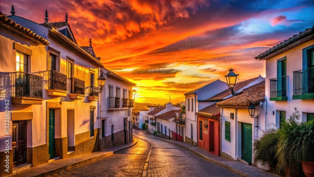 Andalusian Village Street Silhouette, Multicolored Houses, Spain Sunset, Photography, Picturesque, Spanish Architecture, Travel Andalusian Village Street Silhouette, Multicolored Houses, Spain Sunset, Photography, Picturesque, Spanish Architecture, Travel